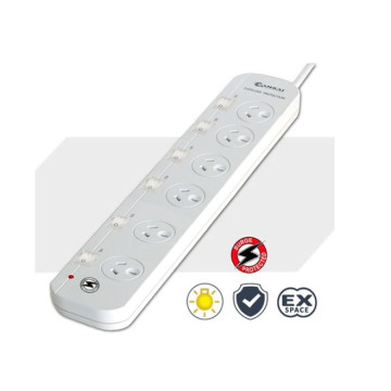 Generic PAD-661SW Sansai 6-Way Power Board (661SW) with Individual Switches and Surge Protection Overload Protected Reset button Indicator Light 100CM Lead 240VAC 10A - Image 1