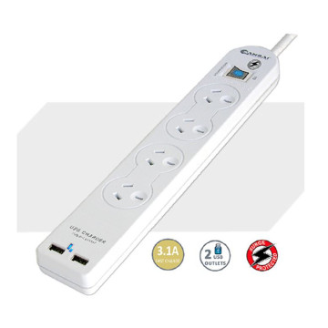 Generic PAD-503USB Sansai 4 Way Basic Powerboard USB Ax2 4 Outlets Master Switch Surge and overload protection1M Length - Image 1