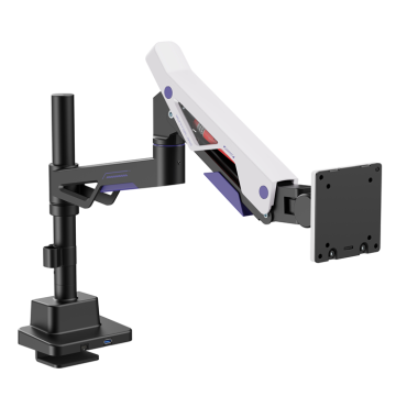 Brateck LDT95-C012UCP-BLKWH LDT95-C012UCP Atlas Neo Gaming Pole-Mounted Monitor Arm with USB-A & USB-C Ports For most 24'~57' Monitors, Matte Black & White - Image 1