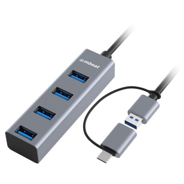 MBEAT MB-CU3H-4G 4-Port USB 3.0 Hub with 2-in-1 USB 3.0 & USB-C Converter - Space Grey transfer speeds up to 5Gbps Material: Aluminium Weight: 48g - Image 1