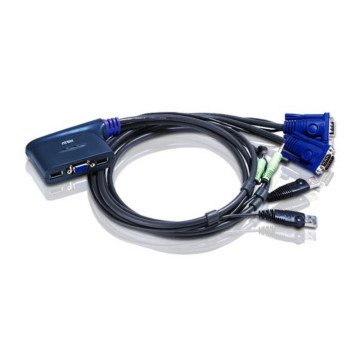 Aten CS62US-AT Compact KVM Switch 2 Port Single Display VGA w/ audio, 0.9m Cable, Computer Selection Via Hotkey, - Image 1