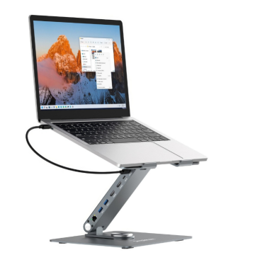 Simplecom CHT660 Adjustable Aluminium Laptop Stand with 6-Port USB-C Docking Station Dual 4K HDMI Display Compatible with laptops from 10 to 17 inches - Image 1