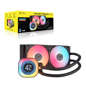 Corsair CW-9061022-WW iCUE LINK TITAN 240 RX LCD Liquid CPU Cooler - Black: 73.5 CFM, 2100 RPM, 36 dBA, Aluminum Radiator, Copper Cold Plate, Intel/AMD Support - Image 1