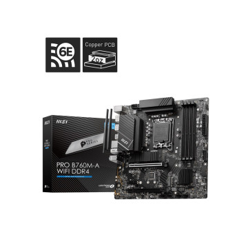 MSI PRO B760M-A WIFI DDR4 mATX Motherboard, 4x DDR4~128GB, 2x PCI-E x 16, 1x PCI-E x 1, 2x M.2, 4x SATA, 4x USB 3.2 , 2x USB 2.0 - Image 1