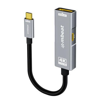 MBEAT MB-XAD-PCDP Tough Link USB-C to DP Adapter with 100W PD - Space Grey 4K (3840 x 2160) @60Hz, 2K (2560 x 1440) @144Hz, 1080p (1920 x 1080) @240Hz - Image 1