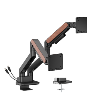 Brateck LDT81N-C024UC-BLK LDT81N-C024UC Fusion Heavy-Duty Gas Spring Dual Monitor Arm with USB-A/USB-C Ports For most 17'~35' Monitors, Fine Texture Black - Image 1
