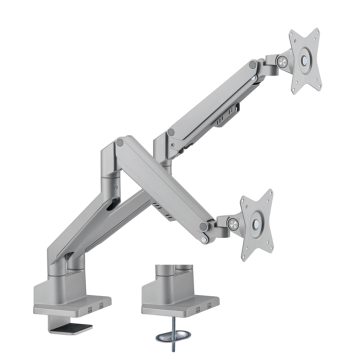 Brateck LDT62-C024-SL Dual Monitor Thin Gas Spring Monitor Arm Fit Most 17'-32' Monitors, Up to 9kg per screen VESA 75x75/100x100 Matte Silver - Image 1