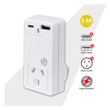 Generic PAD-301USB Sansai USB C + A 2xUSB charging Outlets Power Adaptor 240V 10A Power status indicator Wall Charger - Image 1