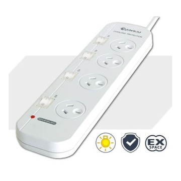 Generic PAD-054SW Sansai 4 Way Powerboard 4 Outlet 10A 240V Individually Switched 2 extra spaced sockets 1M Length - Image 1