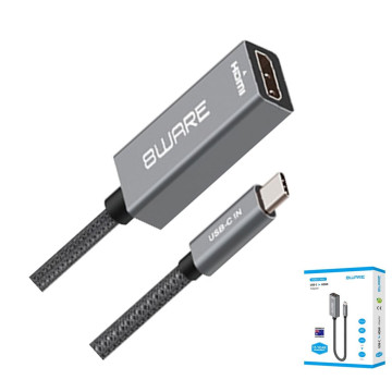 8ware 8W-USBCHDMIF 10cm USB-C to HDMI Male-Female Adapter Converter Cable Retail Pack for PC Laptop iPad MacBook Pro/Air Surface Dell XPS to Monitor Projector TV - Image 1