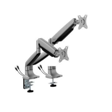 Brateck LDT82-C024UC-SV LDT82-C024UC Dual Screen Heavy-Duty Gas Spring Monitory Arm with USB Ports For most 17'~35' Monitors, Matte Silver - Image 1