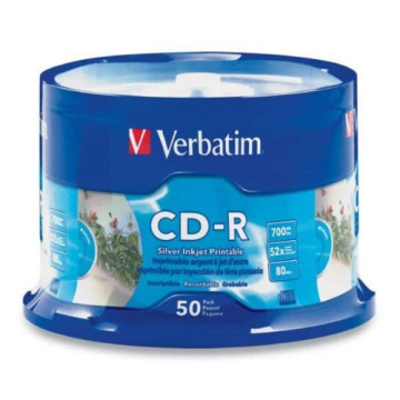 Verbatim 41908 CD-R 700MB 50Pk White InkJet 52x Superior ink absorption on high-resolution 5,760 DPI printers - Image 1