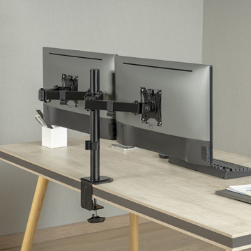 Brateck LDT66-C024 Dual-Monitor Steel Articulating Monitor Mount Fit Most 17'-32' Monitor Up to 20KG VESA 75x75,100x100(Black) - Image 1