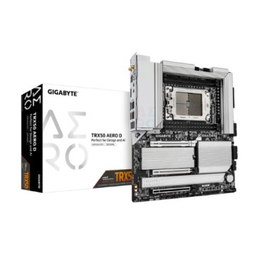 Gigabyte TRX50 AERO D AMD Ryzen Motherboard 4x DDR5~256GB,2x PCIe x16 slots, 4x M.2, 8x SATA 6Gb/s connectors, 11x USB 3.2, 4x USB2.0, 2x - Image 1