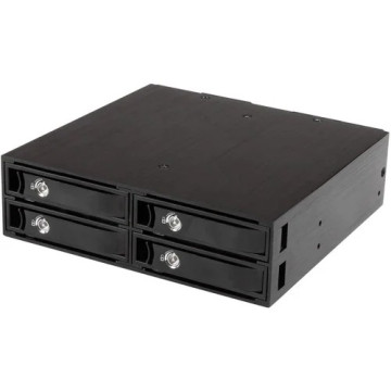 StarTech SATSASBP425 Drive Enclosure for 5.25" SATA/600, Serial Attached SCSI (SAS) - Serial ATA/600 Host Interface Internal - Black - 4 x HDD Supported - 4 x SSD Supported - 4 x Total Bay - 4 x 2.5" Bay - Aluminium - Image 1