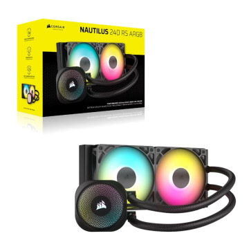 Corsair CW-9060092-WW NAUTILUS 240 RS ARGB Liquid CPU Cooler - Black 240mm Rad, 2x PWM fans, RGB, Copper Cold Plate, 400mm Tubing, Intel & AMD Support - Image 1