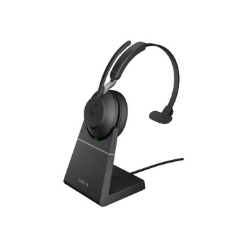 Jabra 26599-889-989 WIRELESS EVOLVE2 65 UC MONO BLUETOOTH HEADSET W/CHARGING STAND + LINK 390A BT,USB-A - Image 1