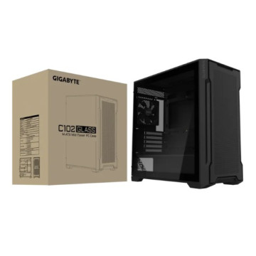 Gigabyte GB-C102G C102 GLASS BlackMid Tower case, Mini ITX / Micro ATX, 5x Expansion slots, 2x 3.5' Drive Support, 3x 2.5' Drive Support, 2x USB 3.0, 120mm Fan - Image 1