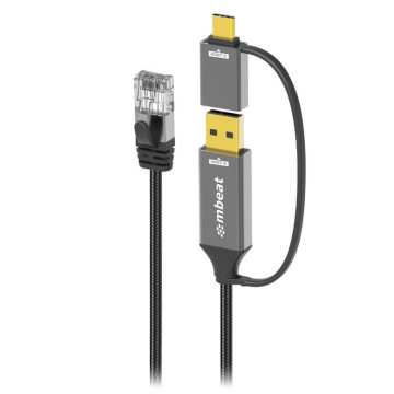 MBEAT MB-XCB-UCN20 Tough Link 2m USB & USB-C to RJ45 Ethernet Cable - Space Grey - Image 1