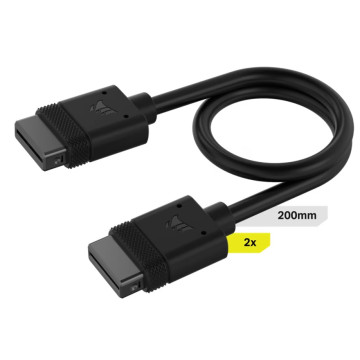 Corsair CL-9011120-WW iCUE LINK Cable, 2x 200mm with Straight connectors, Black - Image 1