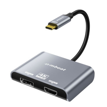 MBEAT MB-XAD-C2DPHD Tough Link USB-C to DP&HDMI Dual 4K/60Hz MST Adapter 4K (3840x2160) @ 60Hz, 4K (3840x2160) @ 30Hz, 2K (2560x1440) @ 60Hz - Space Grey - Image 1