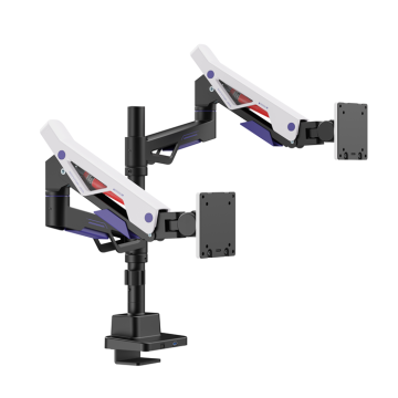 Brateck LDT95-C024UCP-BLKWH LDT95-C024UCP Atlas Neo Gaming Pole-Mounted Dual Monitor Arm with USB-A & USB-C Ports For most 24'~57' Monitors, Matte Black & White - Image 1
