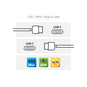 StarTech USB2EPR2MW 6.6FT (2M) USB-C CHARGING CABLE, CHARGE & SYNC, 240W (5A) PD EPR, USB 2.0 LAPTOP - Image 1