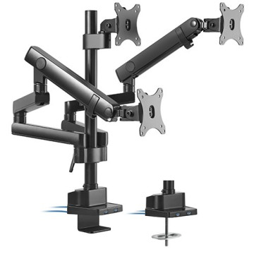Brateck LDT20-C036UP Triple Monitor Aluminum Slim Pole Held Mechanical Spring Monitor Arm Fit Most 17'-27' Monitors Up to 7kg per screen VESA 75x75/100x100 - Image 1