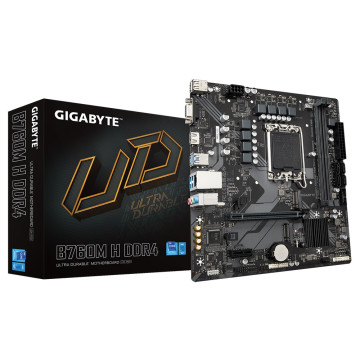 Gigabyte B760M H DDR4 Intel LGA 1700 m-ATX Motherboard, 2x DDR4 ~64GB, 1x PCI-E x16, 2x M.2, 4x SATA, 3x USB 3.2, 2x USB 2.0, - Image 1