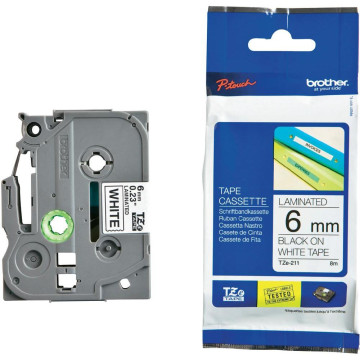 Brother TZE-211 6mm Black on White TZE Tape - Image 1
