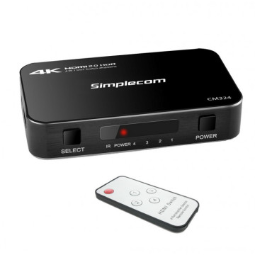 Simplecom CM324 4 Way HDMI 2.0 Switch 4 IN 1 OUT Ultra HD 4K 60Hz HDR HDCP 2.2 - Image 1