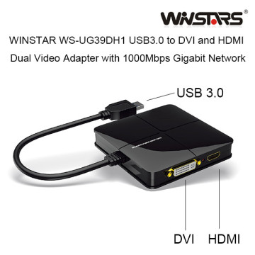 Winstars USBVGAUG39DH1W USB 3.0 Dual Head Display with Gigabit Ethernet Adapter (WS-UG39DH1) - Image 1