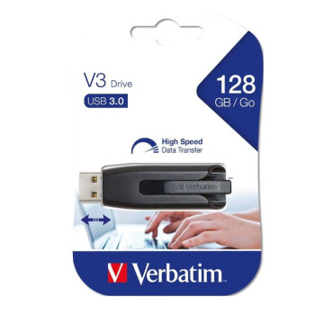 Verbatim 49189 Store'n'Go V3 USB 3.2 SuperSpeed Drive 128GB - Backup Storage, Grey, Windows, Mac, Linux Compatible. - Image 1