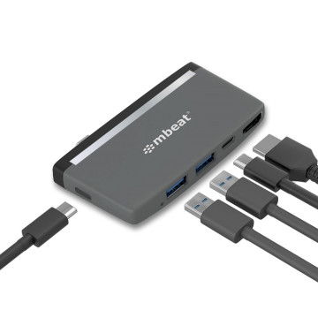 MBEAT MB-UCH-59GRY Essential Pro 5-IN-1 USB- C Hub (4k HDMI Video, USB-C PD Pass Through Charging, USB 3.0 x 2, USB-C x 1) USB 3.0 Speed: Up to 5Gbps (EOL) - Image 1