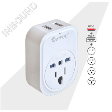 Generic STV-907AC Sansai USB Travel Adaptor USB A + C 2xUSB Charging Outlets 100-240VAC 10A 2400W Compatible with plugs from many countries - Image 1