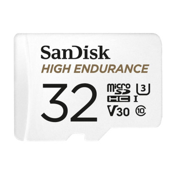 Sandisk SDSQQNR-032G-GN6IA High Endurance 32GB microSD 100MB/s 40MB/s 2.5K hrs 4K UHD C10 U3 V30 -40°C to 85°C Heat Freeze Shock Temp Water X-ray Proof SD Adapter >16GB - Image 1