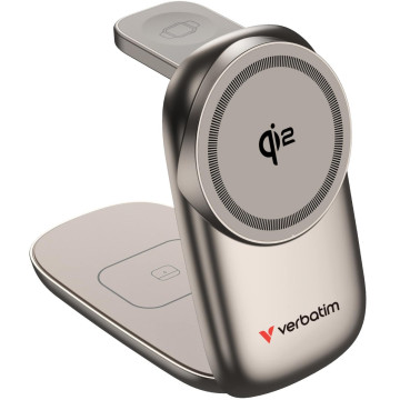 Verbatim 67038 3 in 1 Wireless Docking Qi2 Certified, Magnetic Wireless Charging. 2.5W/5W/15W - Image 1