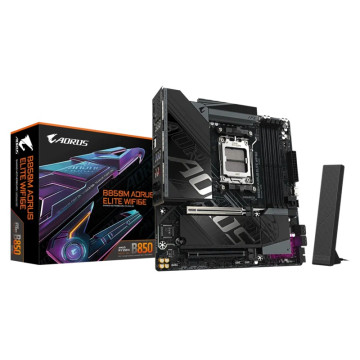 Gigabyte B850M AORUS ELITE WIFI6E B850M A ELT WF6E, AM5 board with B850 chipset, DDR5 256GB, 16x PCIe5, dual M.2, 2.5GbE, Wi-Fi 6E, DP, rich USB SATA, 7.1 audio support - Image 1