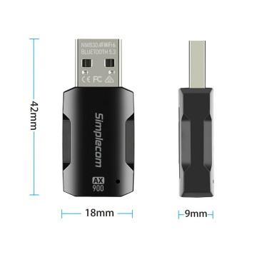 Simplecom NW830 Wi-Fi 6 and Bluetooth 5.3 Combo USB Adapter Dual Band AX900 - Image 1
