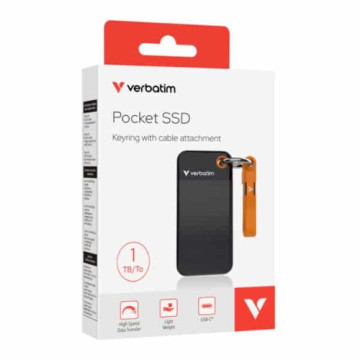 Verbatim 32193 1TB Pocket SSD USB 3.2 Gen 2 1TB Black Orange Convenient Keyring cable holder. Compact, Rugged. Ultra Lightweight Performance 58g Portable B - Image 1