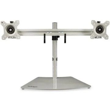 StarTech ARMDUOSS Dual Monitor Stand, Free Standing Desktop Pole Stand for 2x 24" (17.6lb/8kg) VESA Mount Displays, Height Adjustable, Silver - VESA 75x75/100x100mm free standing dual monitor stand for displays up to 24" (18lb) - Height adjustab - Image 1
