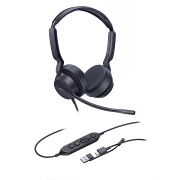 Yealink UH42-D-MS-C/A (UH42) WIRED MS STEREO HEADSET, NOISE CANCELLING MIC, LEATHER, USB-C, C/A ADAPTER - Image 1