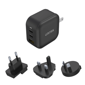 UNITEK P1108ABK Travel Tri GaN 3 Port 66W Charger - Image 1