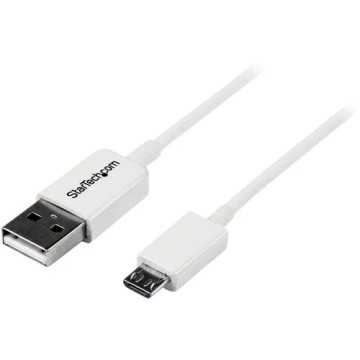 StarTech USBPAUB50CMW 0.5m White Micro USB Cable - A to Micro B - Cable for Cellular Phone, Camera, Hard Drive, Tablet PC - First End: 1 x 4-pin USB 2.0 Type A - Male - Second End: 1 x 5-pin Micro USB 2.0 Type B - Male - 480 Mbit/s - Shielding - - Image 1
