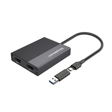 Simplecom DA369 USB 3.0 or USB-C to Dual 4K HDMI 2.0 Display Adapter for 2x 4K@60Hz Extended Screens - Image 1