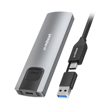 MBEAT MB-XCS-CM03GRY 10Gbps M.2 NVMe SATA SSD Enclosure Easily install Versatile Storage Options up to 4TB USB Connectivity with 2-in-1 Cable Package Weight: 102g - Image 1