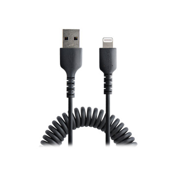 StarTech RUSB2ALT1MBC 1M/3FT USB TO LIGHTNING CABLE, MFI CERTIFIED, COILED, BLACK 2YR - Image 1