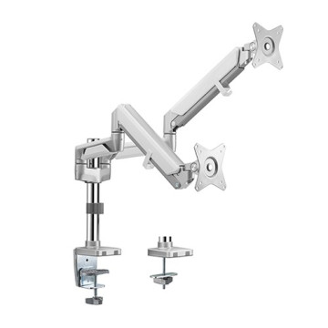 Brateck LDT37-C024P-GG Dual Monitors Pole-Mounted Epic Gas Spring Aluminum Monitor Arm Fit Most 17'-32' Monitors, Up to 9kg per screen VESA 75x75/100x100 Grey - Image 1
