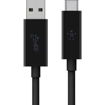 Belkin F2CU029BT1M-BLK 91.44 cm USB-C/USB-A Data Transfer Cable - Cable for MacBook, MacBook Pro - First End: 1 x USB 3.1 Type C - Male - Second End: 1 x USB 3.1 Type A - Male - 10 Gbit/s - Black - Image 1