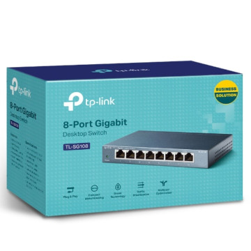 TP-LINK TL-SG108 8-Port Gigabit Desktop Switch Steel Case Fanless 11.9Mpps Support 802.1p/DSCP QoS1 and IGMP Snooping Plug & Play - Image 1
